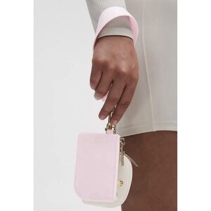 Lululemon Dual Pouch Wristlet Blissful Pink White Ivory Gold Hardware NWT